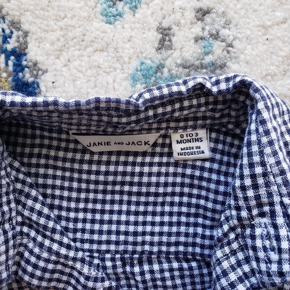 Janie and Jack Blue Gingham Button Down Bodysuit - Picture 2 of 7